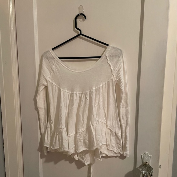 Free People We the Free cotton long sleeve tiered tie back ribbed top - Picture 1 of 4